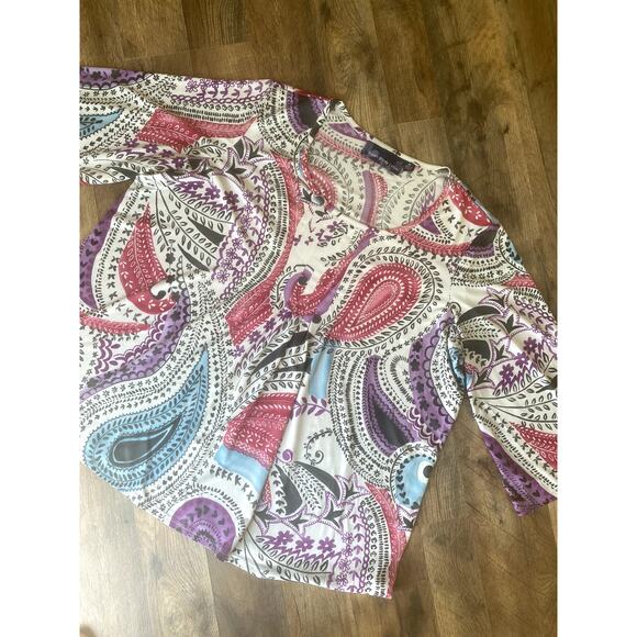 Susan Graver Paisley Round Neck Bell Sleeve Top Womens 1X - Picture 4 of 9